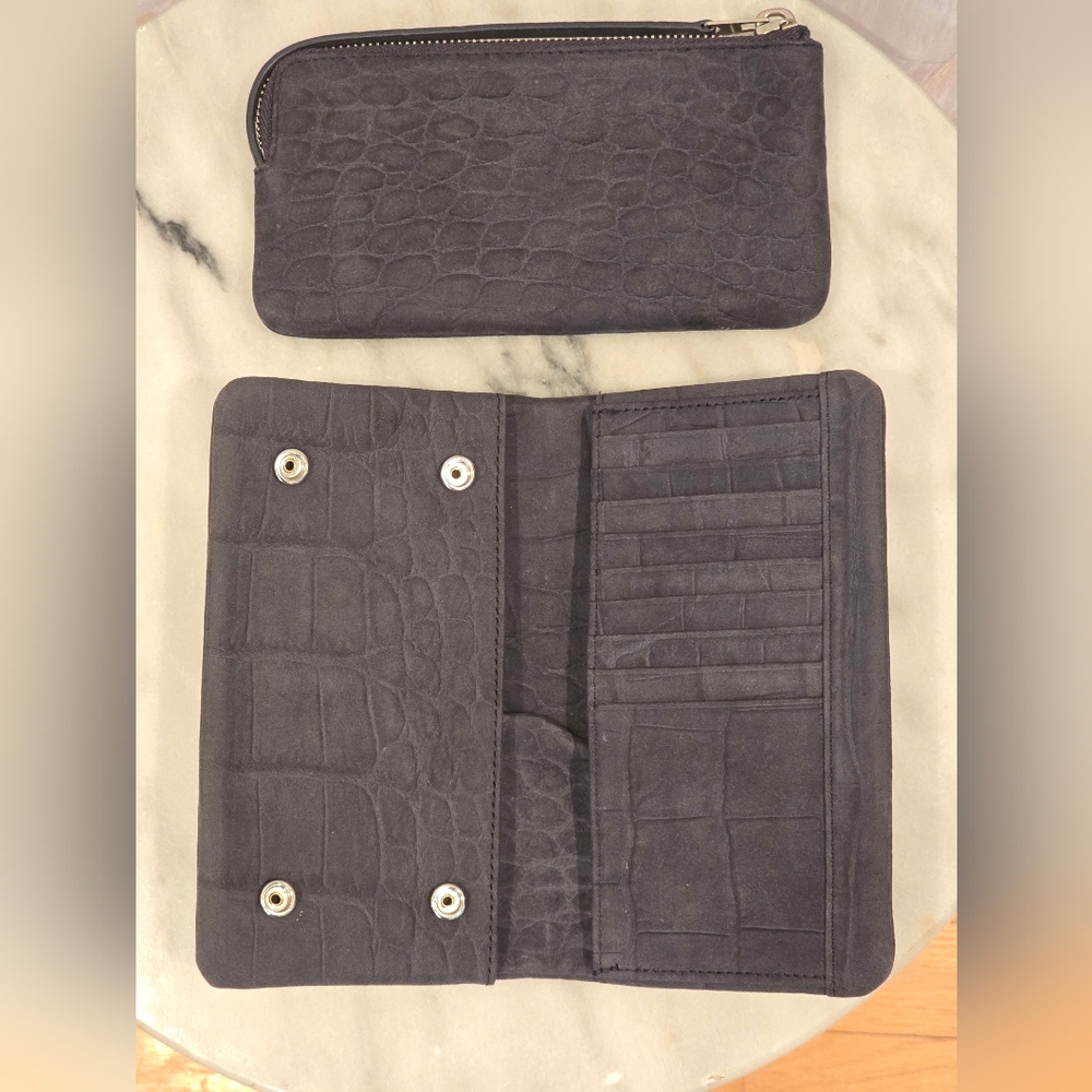AllSaints Gray Leather Travel Wallet